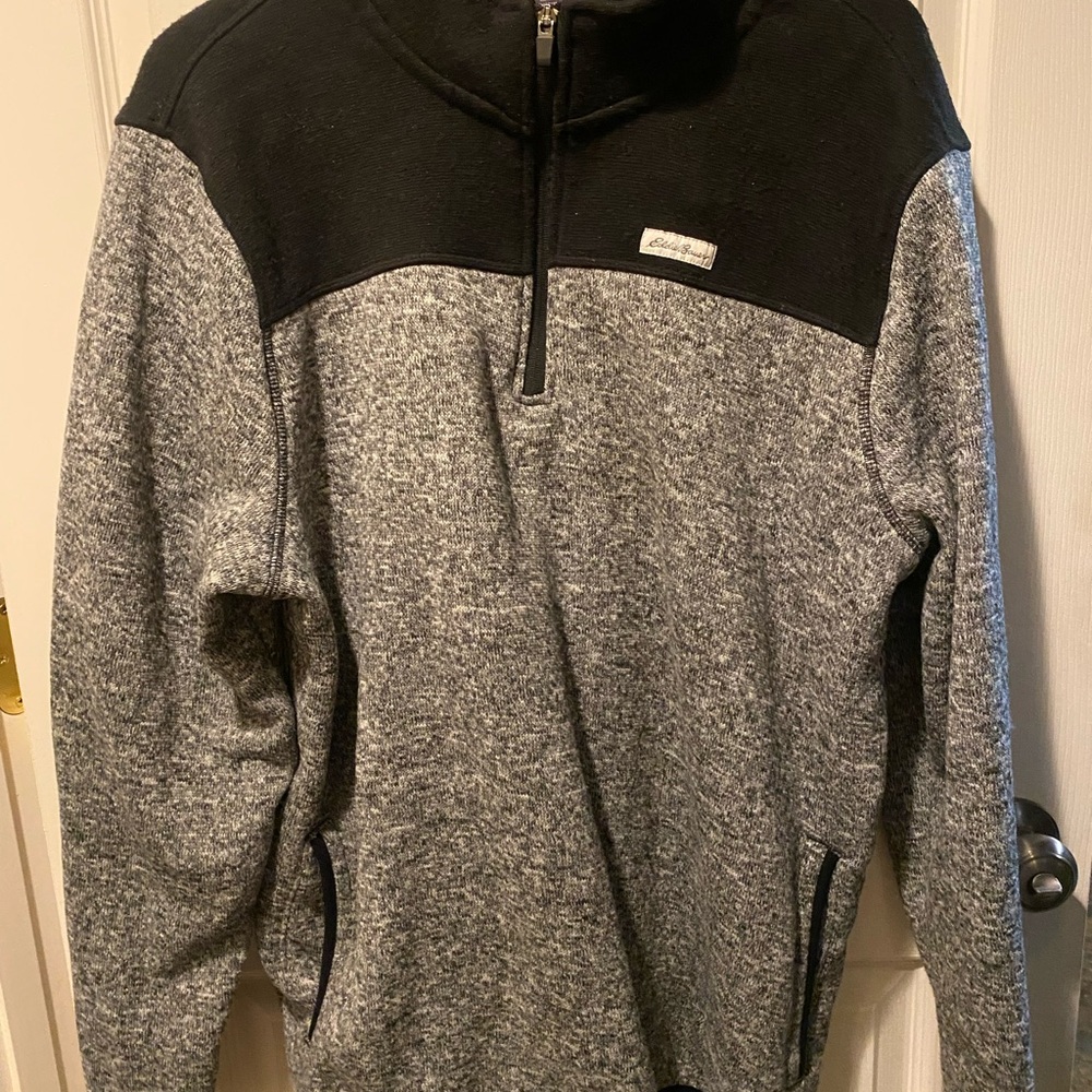 Gray Eddie Bauer Men's quarter zip hiking gorp core granola fleece